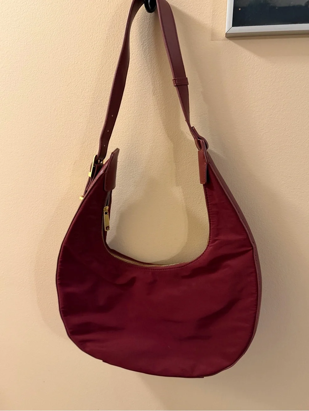 Time and Tru Burgundy Crescent Hobo with Gold Hardware